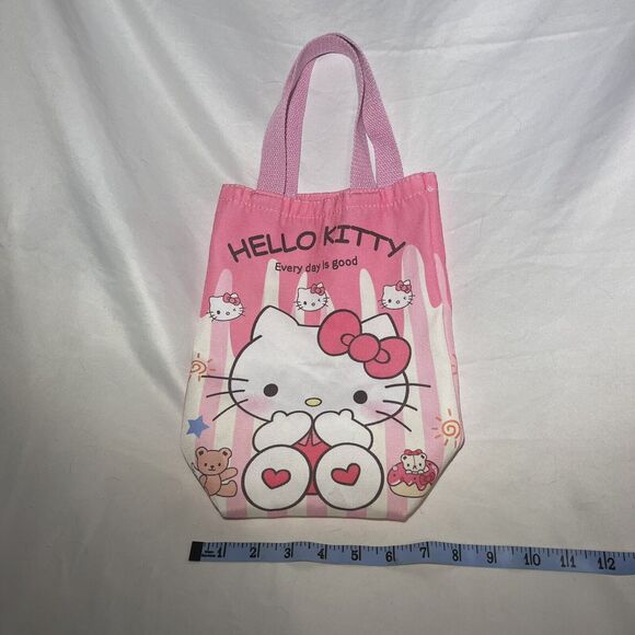 Hello Kitty Skinny Canvas Tote Bag 12 X 8 Every Day Is Good Sanrio Stripes Pink - Picture 4 of 4